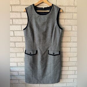Vintage Harold's Black Cream Houndstooth Wool Alpaca Front Pocket Dress Sz 12